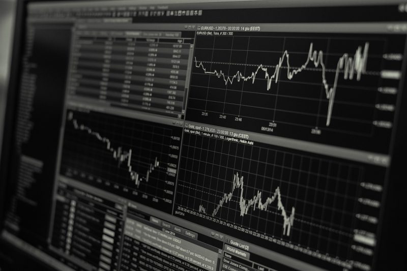 Particuliere belegger analyseert koersgrafiek op laptop om stop-loss niveaus te bepalen